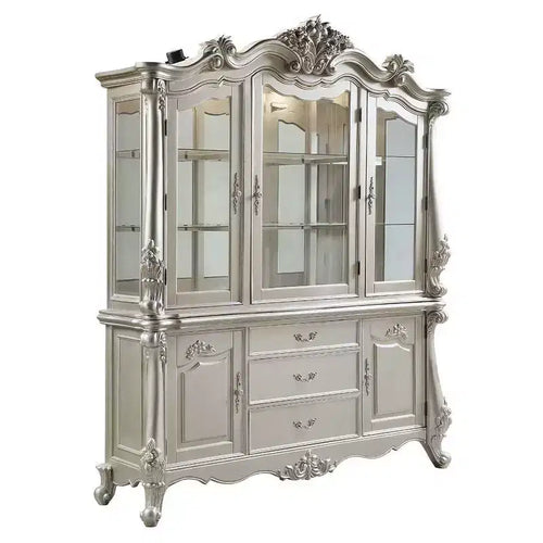 76" Bently Decorative Storage Cabinet Champagne Finish - Acme Furniture: Tempered Glass, Wood Composite, No Assembly Required