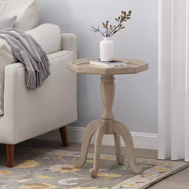 Table d'appoint de style champêtre Catawissa avec plateau octogonal naturel - Christopher Knight Home : Élégant piètement en pattes d'araignée, finition imitation bois