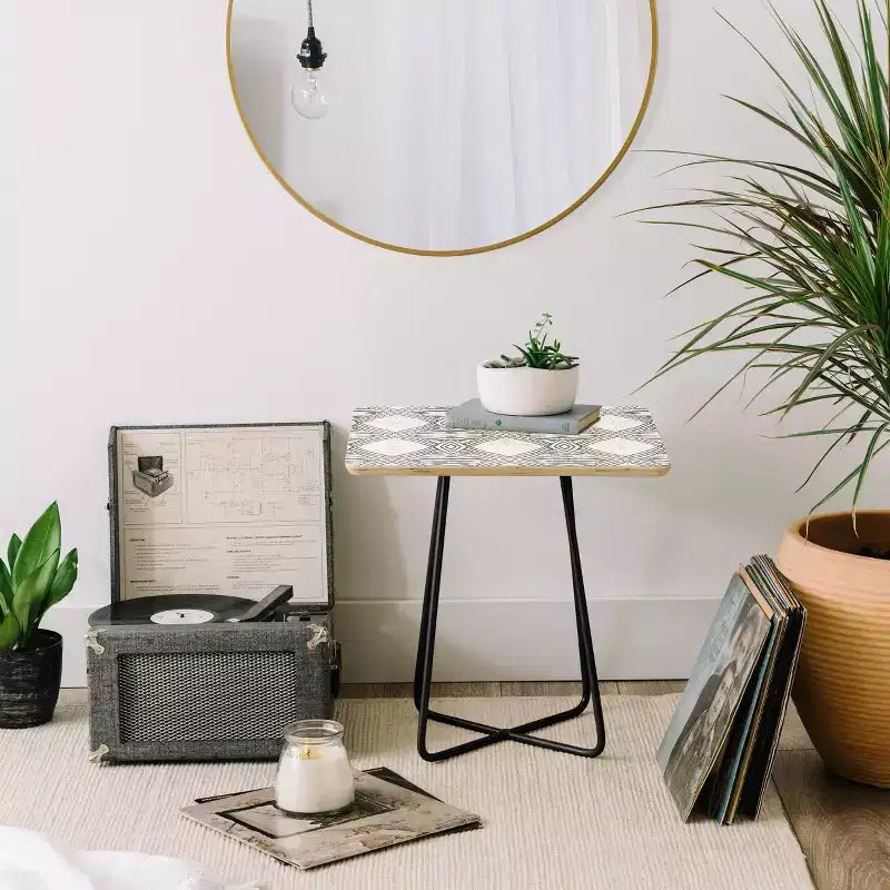 Table d'appoint carrée Holli Zollinger Playa Diamond Black/Black - Deny Designs : Minimaliste, résistante aux taches, pieds en acier