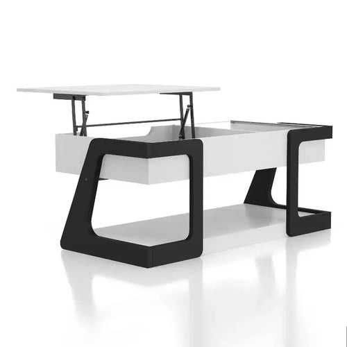 49" Castleridge Modern Lift Top Coffee Table White/Black - miBasics: Adjustable Height, Tempered Glass, Storage Shelf