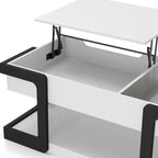 Table basse relevable moderne Castleridge 124 cm Blanc/Noir - miBasics : Hauteur réglable, Verre trempé, Étagère de rangement