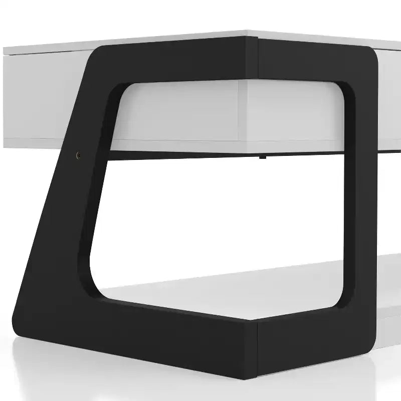 Table basse relevable moderne Castleridge 124 cm Blanc/Noir - miBasics : Hauteur réglable, Verre trempé, Étagère de rangement