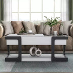 Table basse relevable moderne Castleridge 124 cm Blanc/Noir - miBasics : Hauteur réglable, Verre trempé, Étagère de rangement