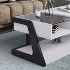 Table basse relevable moderne Castleridge 124 cm Blanc/Noir - miBasics : Hauteur réglable, Verre trempé, Étagère de rangement