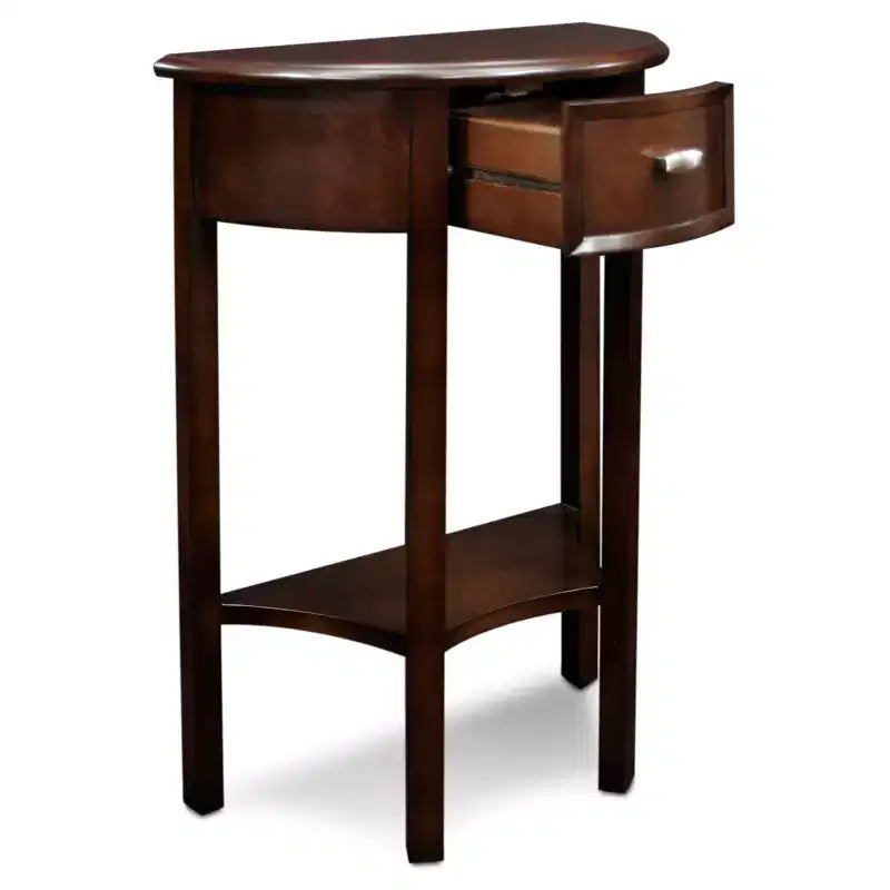 Console demi-lune - Merisier chocolat - Leick Home : Meuble d'entrée avec tiroir et étagère inférieure