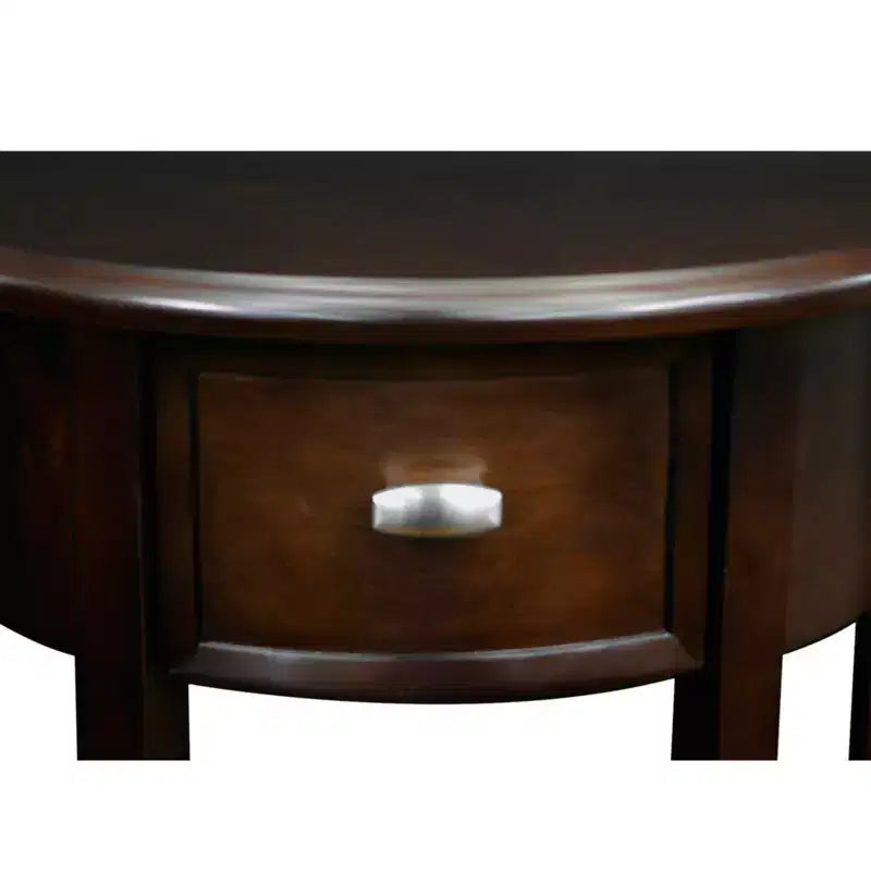 Console demi-lune - Merisier chocolat - Leick Home : Meuble d'entrée avec tiroir et étagère inférieure