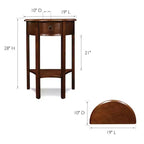 Console demi-lune - Merisier chocolat - Leick Home : Meuble d'entrée avec tiroir et étagère inférieure