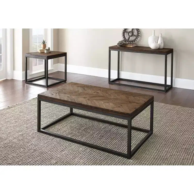 Table d'appoint Lorenza en métal marron – Steve Silver Co. : finition nickel vintage, motif chevrons en acacia, forme carrée