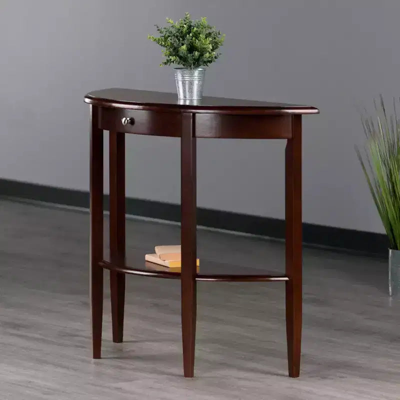 Winsome Concord Hall / Console Table, demi-lune avec tiroir et étagère – Noyer antique : Meuble d'entrée avec rangement, bois composite