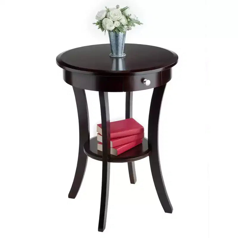Table d'appoint ronde Sasha – Cappuccino – Winsome : Pieds évasés, Bois composite, Étagère de rangement