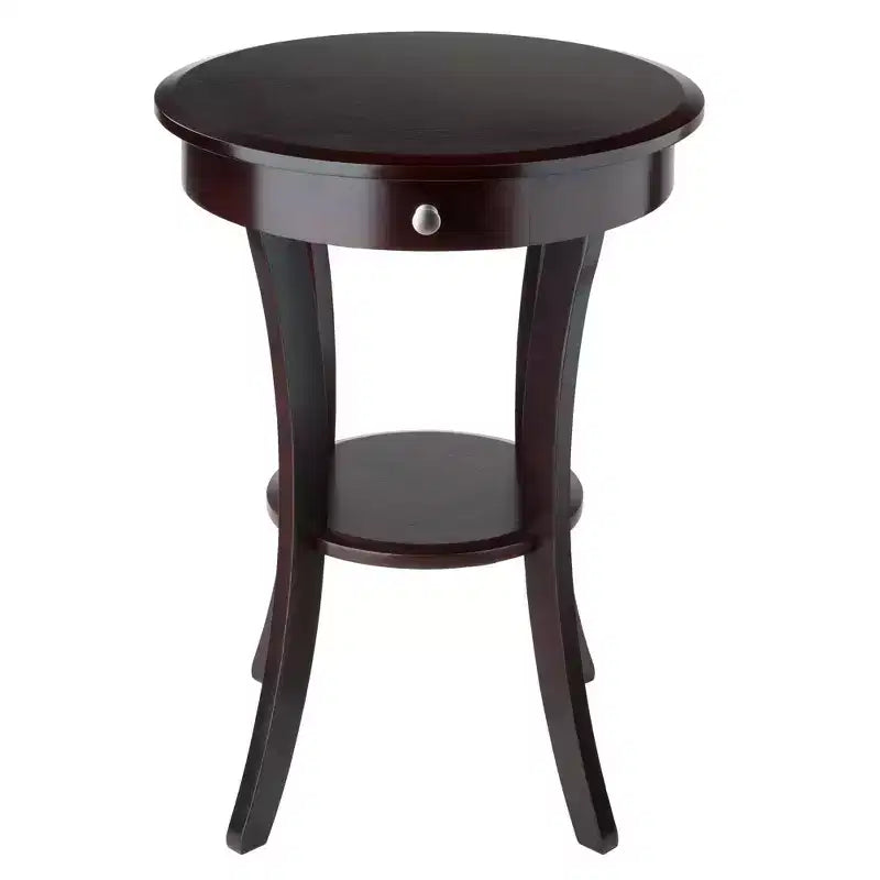 Table d'appoint ronde Sasha – Cappuccino – Winsome : Pieds évasés, Bois composite, Étagère de rangement
