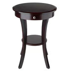 Table d'appoint ronde Sasha – Cappuccino – Winsome : Pieds évasés, Bois composite, Étagère de rangement