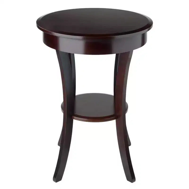 Table d'appoint ronde Sasha – Cappuccino – Winsome : Pieds évasés, Bois composite, Étagère de rangement