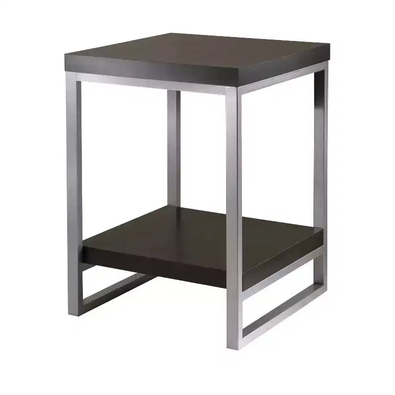 Jared End Table, Enamel Steel Tube - Dark Espresso - Winsome: 24" High, Contemporary Style, Printer Stand, Metal Frame
