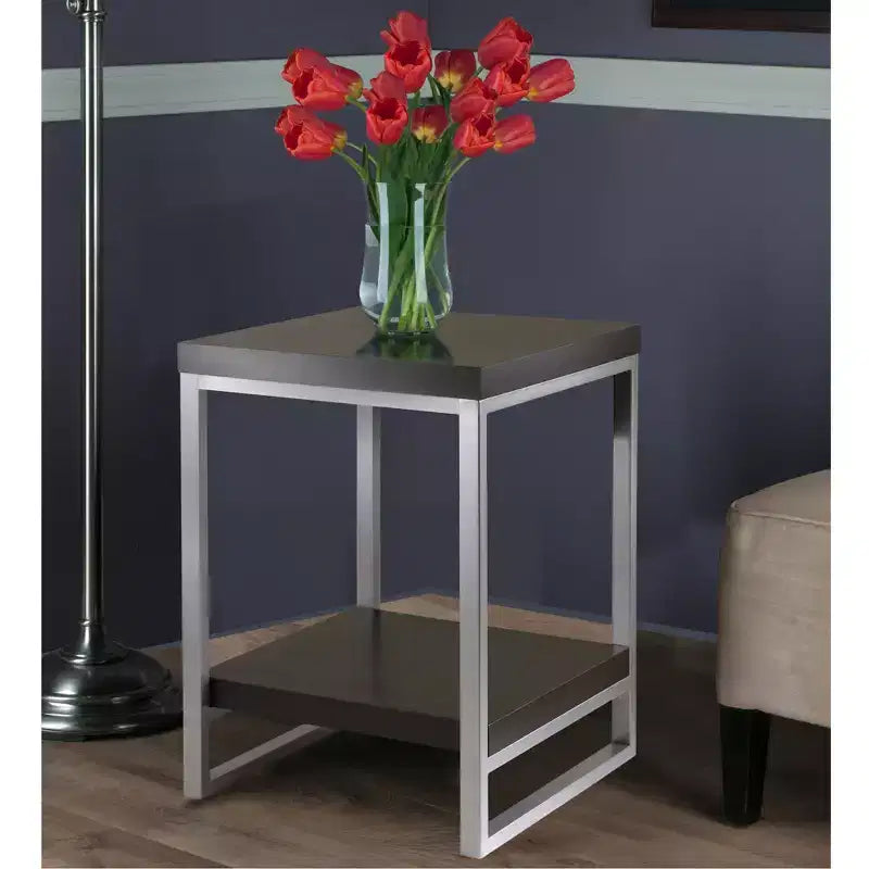 Table d'appoint Jared, tube d'acier émaillé - Espresso foncé - Winsome : 61 cm de hauteur, style contemporain, support d'imprimante, cadre en métal