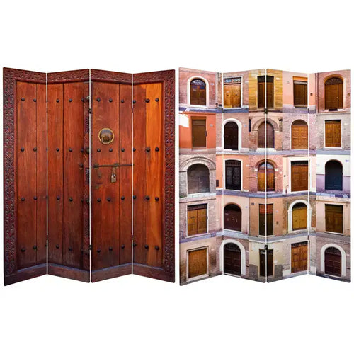 6' Tall Double Sided Doors Canvas Room Divider 4 Panel - Oriental Furniture: Gallery Quality, No Assembly Required