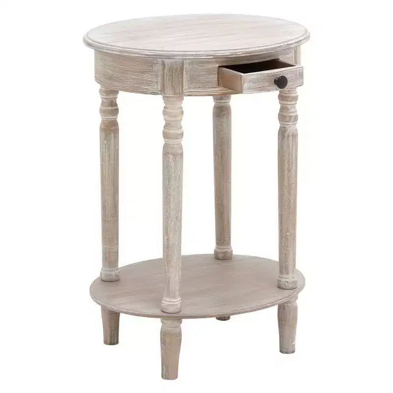 Olivia & May Wood Oval Accent Table Taupe : Style Campagne, un seul tiroir, utilisation en intérieur, étagère de rangement