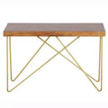 Steve Silver Walter Sofa Table Mango Wood Top with Brass Inlay and Base: Crisscross Metal Legs, Wood Veneer, Modern Glam Design