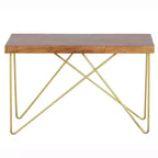 Steve Silver Walter Sofa Table Mango Wood Top with Brass Inlay and Base: Crisscross Metal Legs, Wood Veneer, Modern Glam Design