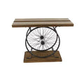 Olivia & May Industrial Wheel Console Table Brown: Iron Frame, Wood Top, Entryway Furniture