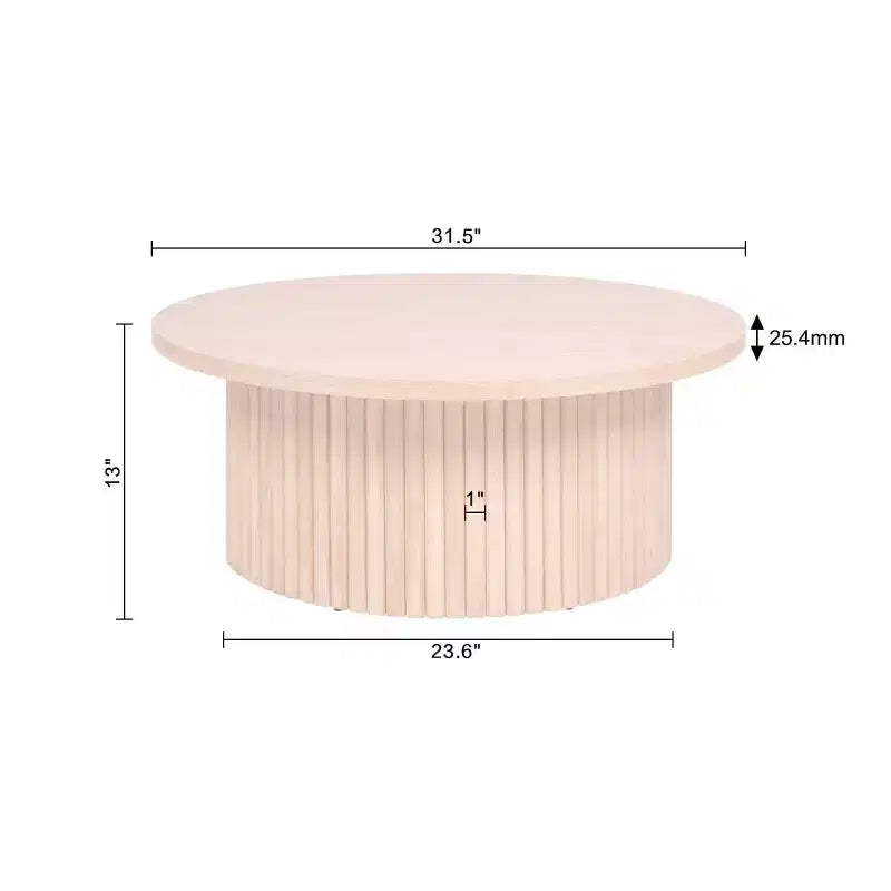 Table basse ronde cannelée Lifestorey Kendrick 33 cm à profil bas en chêne clair