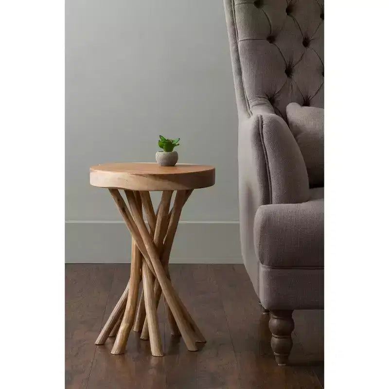 Table d'appoint Kenton en teck marron - East At Main : table d'appoint ronde moderne en teck sans assemblage pour le salon