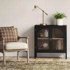 Meuble d'appoint 2 portes New Bedford noir - Threshold™ : Rangement élégant, ferrures finition étain, placage bois