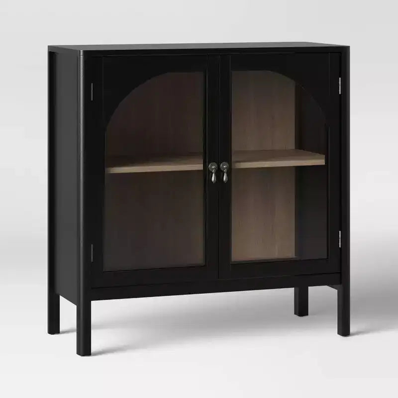 Meuble d'appoint 2 portes New Bedford noir - Threshold™ : Rangement élégant, ferrures finition étain, placage bois