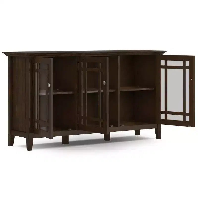 WyndenHall Freemont Wide Storage Cabinet Dark Tobacco Brown: Transitional Style, 3 Adjustable Shelves, Pine Frame