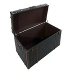 Lot de 3 Malles Traditionnelles en Bois Bleu - Olivia & May : Rembourrage, Lin, Cuir, Finitions Laiton, Aucun Montage Requis