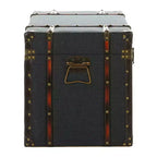 Lot de 3 Malles Traditionnelles en Bois Bleu - Olivia & May : Rembourrage, Lin, Cuir, Finitions Laiton, Aucun Montage Requis