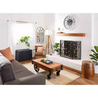 Lot de 3 Malles Traditionnelles en Bois Bleu - Olivia & May : Rembourrage, Lin, Cuir, Finitions Laiton, Aucun Montage Requis