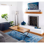 Lot de 3 Malles Traditionnelles en Bois Bleu - Olivia & May : Rembourrage, Lin, Cuir, Finitions Laiton, Aucun Montage Requis