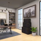 Lot de 3 Malles Traditionnelles en Bois Bleu - Olivia & May : Rembourrage, Lin, Cuir, Finitions Laiton, Aucun Montage Requis