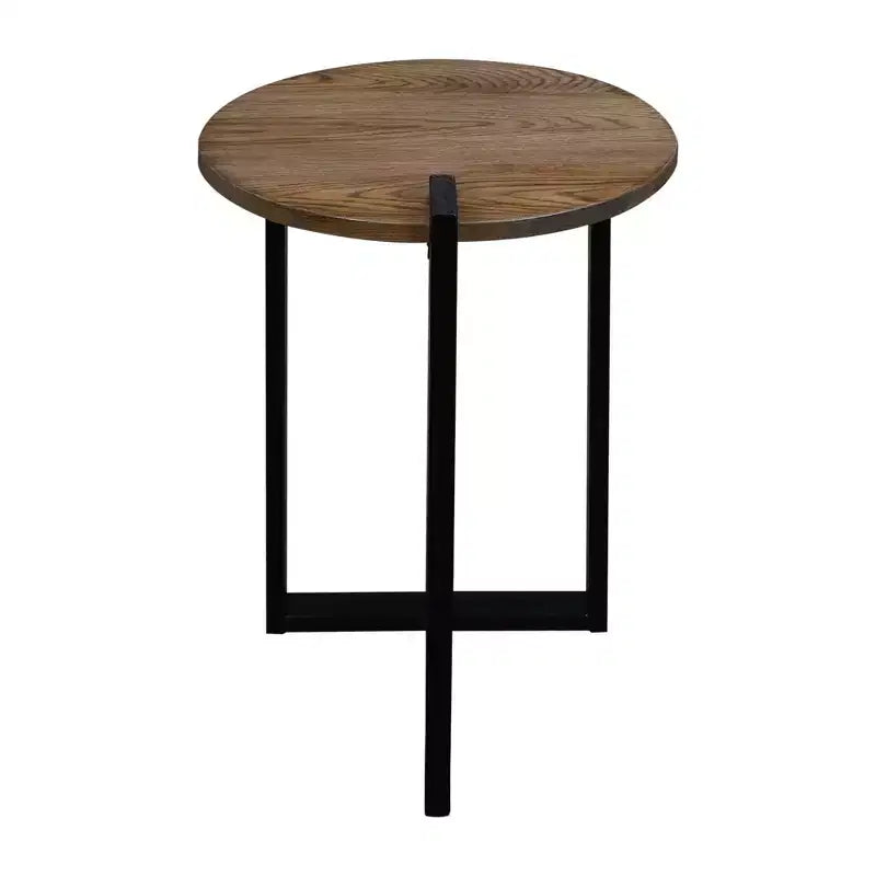 Table d'appoint ronde contemporaine gris/noir - Flora Home : pieds Sundial, plateau en chêne, hauteur 61 cm
