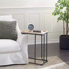 Table d'appoint industrielle en céramique blanche - Olivia & May : métal noir, en forme de C, aucun assemblage requis