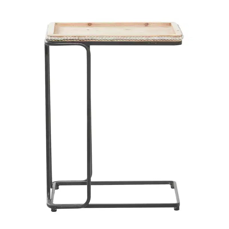 Table d'appoint industrielle en céramique blanche - Olivia & May : métal noir, en forme de C, aucun assemblage requis