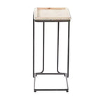 Table d'appoint industrielle en céramique blanche - Olivia & May : métal noir, en forme de C, aucun assemblage requis