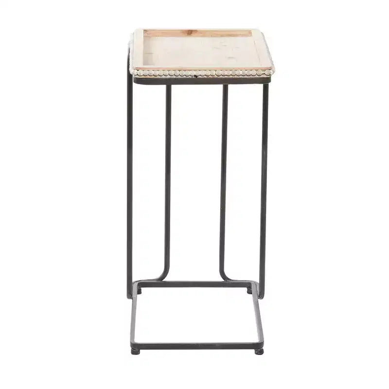 Table d'appoint industrielle en céramique blanche - Olivia & May : métal noir, en forme de C, aucun assemblage requis