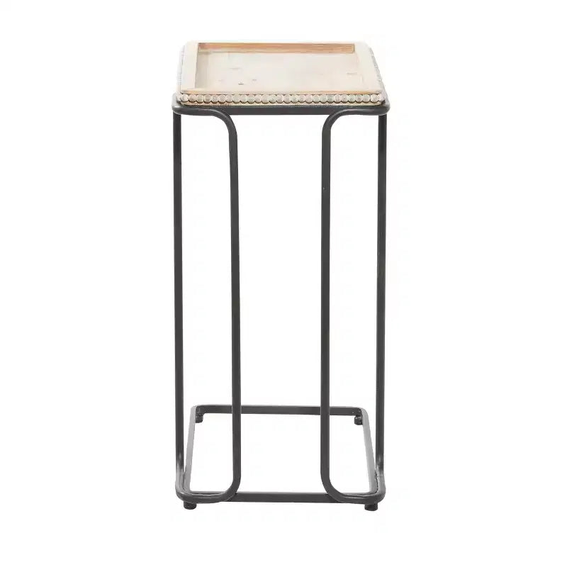 Table d'appoint industrielle en céramique blanche - Olivia & May : métal noir, en forme de C, aucun assemblage requis