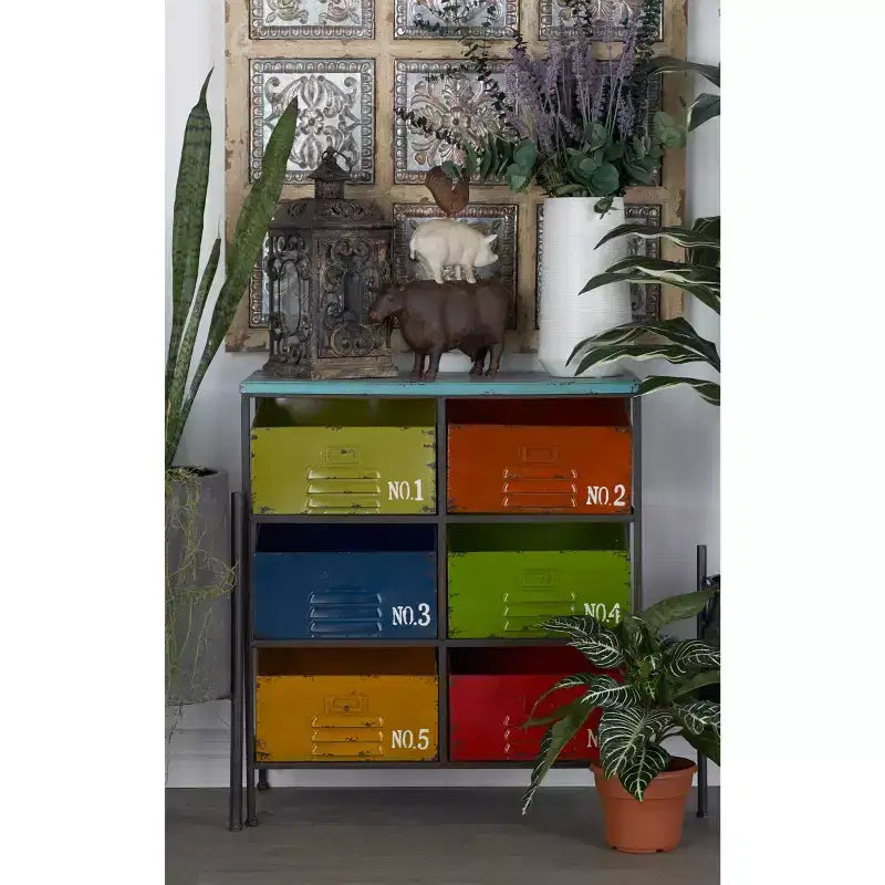 Meuble de Rangement Industriel en Métal – Olivia & May : 6 Tiroirs, Multicolore, Entièrement Assemblé