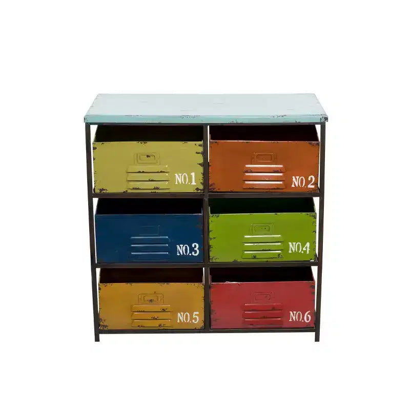 Meuble de Rangement Industriel en Métal – Olivia & May : 6 Tiroirs, Multicolore, Entièrement Assemblé