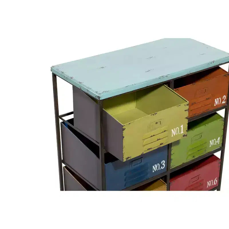 Meuble de Rangement Industriel en Métal – Olivia & May : 6 Tiroirs, Multicolore, Entièrement Assemblé