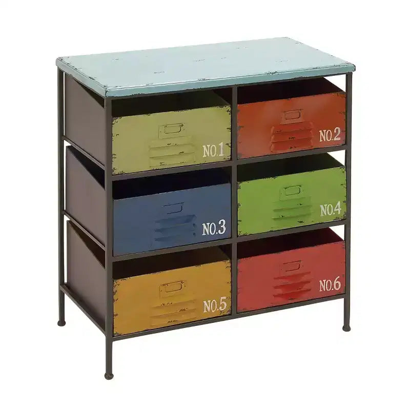Meuble de Rangement Industriel en Métal – Olivia & May : 6 Tiroirs, Multicolore, Entièrement Assemblé