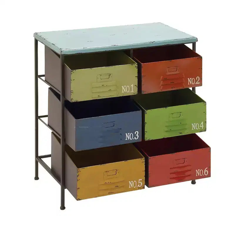 Meuble de Rangement Industriel en Métal – Olivia & May : 6 Tiroirs, Multicolore, Entièrement Assemblé