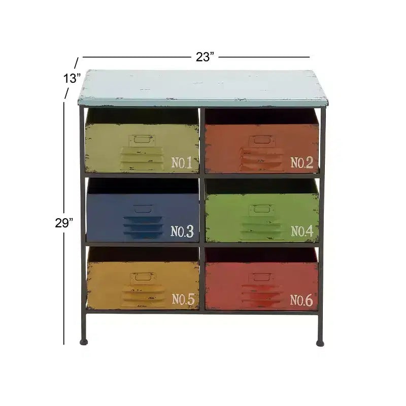Meuble de Rangement Industriel en Métal – Olivia & May : 6 Tiroirs, Multicolore, Entièrement Assemblé