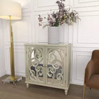 Meuble à miroir glamour et bois à motifs beige - Olivia & May