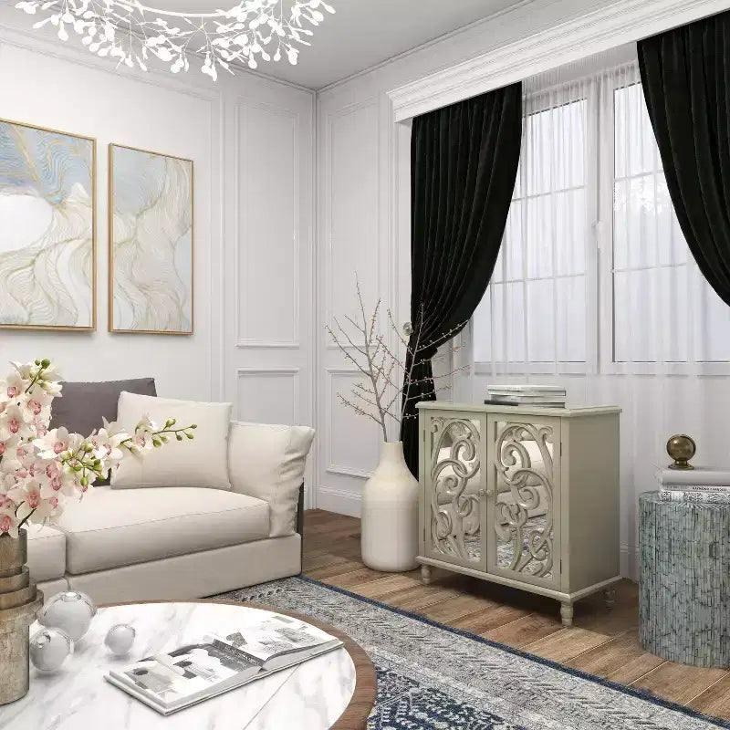 Meuble à miroir glamour et bois à motifs beige - Olivia & May