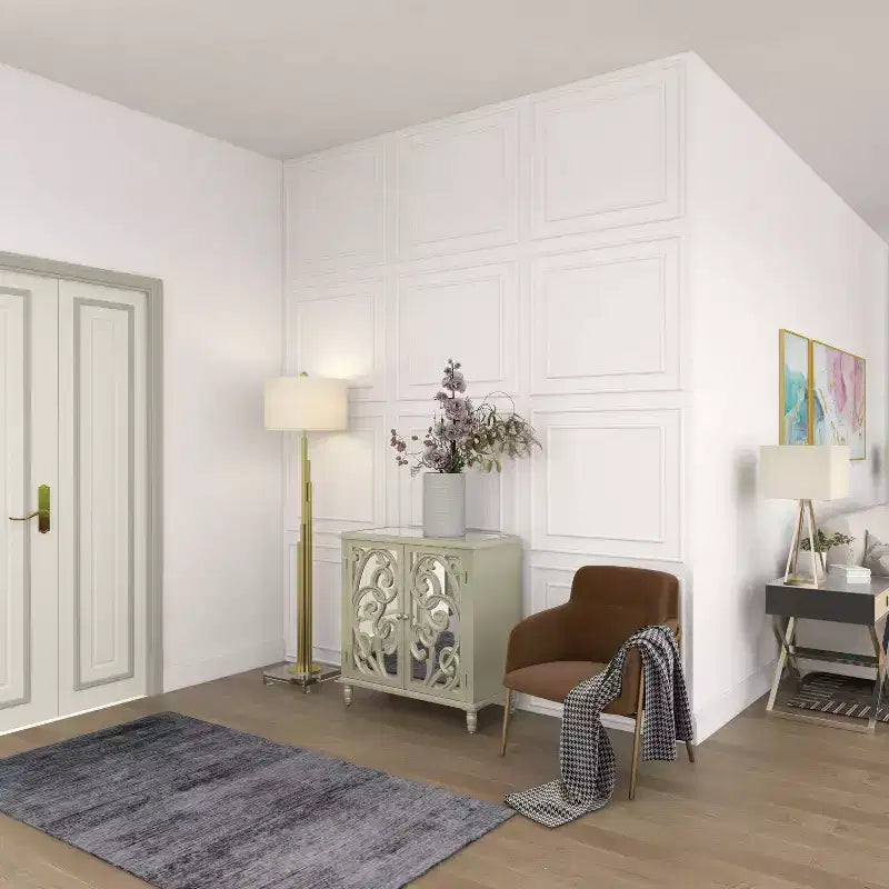Meuble à miroir glamour et bois à motifs beige - Olivia & May