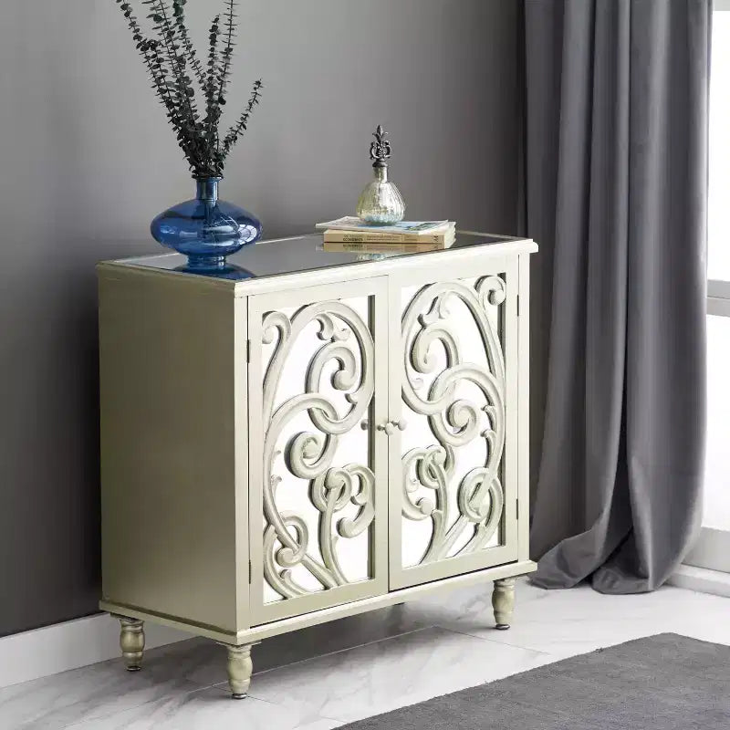 Meuble à miroir glamour et bois à motifs beige - Olivia & May